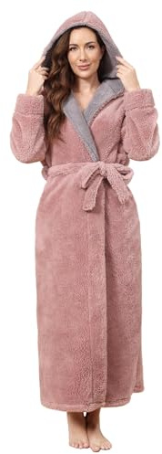 PUTUO Badrock för kvinnor, morgonrock i mjuk fleece, vinterbadrock för damer, varm och lång morgonrock för hemmabruk, full längd, M