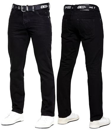 989Zé ENZO Mens Jeans Classic Straight Leg Casual Cotton Regular Fit Denim Pants Free Belt