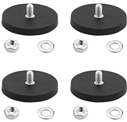 QENETY Gummibeschichtete Magnete, 4 Stück Neodym-Gummi-beschichtete Magnetbasis mit M8-Gewindebolzen und Muttern, für Kameras, Montageleuchten, Lieferwagen und elektrische Geräte