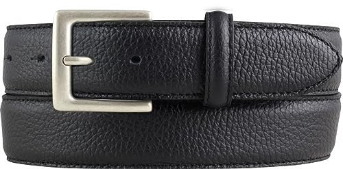 Trachten-Gürtel, 35 mm breit, Herren, Gürtel für die Lederhose, Hosengürtel, strukturiertes Leder, Schließe Altsilber | Schwarz 80cm