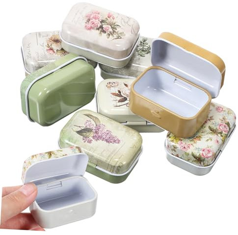 SAFIGLE 8stücke Teiliges Vintage Schmuckbox Deckel Vielseitige Aufbewahrungsdosen in Verschiedenen Stabile Blechkiste Für Schmuck Und Kleine Schätze Blumendesign Organizerbox