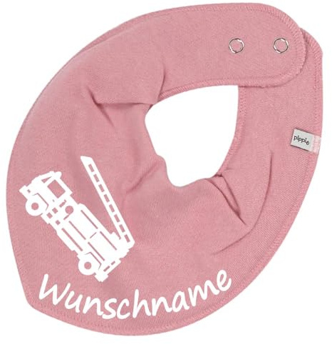 HALSTUCH mit Namen oder Text personalisiert für Baby oder Kind aus Baumwolle in Einheitsgröße Feuerwehr (Altrosa)