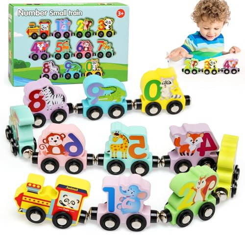 BelleStyle Giochi Legno Bambini 1-4 Anni, Trenino Legno Magnetico Animale con Numero, Giochi Educativi Montessori