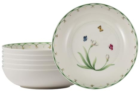 Villeroy & Boch Colourful Spring Salatschalen 6er Set, 19 cm, Runde Schalen mit Schmetterlingen- & Blumen-Dekor, Premium Porzellan, Bunt