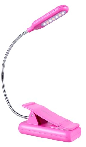 VAVOFO Rechargeable Book Light for Reading in Bed Kids, 7 LED Reading Light with 9-Level Warm Cool White Daylight, Eye Care Lamp with Power Indicator for Bookworms (Rose)
