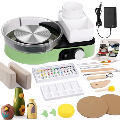 Pottery Wheel for Adults - Complete Pottery Tools Kit for Beginners, 6 Turntable Two-Way Rotation Adjustable Speed, 2.2 lbs. Air Dry Clay, Mini Clay Making Pottery Wheel with Storage Design
