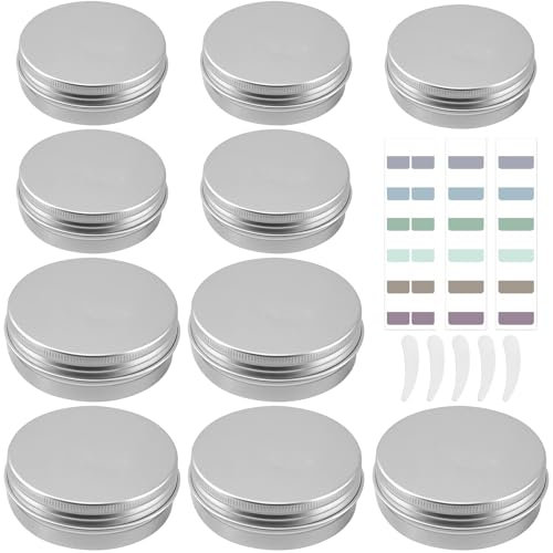 Poeland Lot de 10 boîtes en aluminium rechargeables de 60 ml et 30 ml avec étiquettes vierges et grattoir pour baumes, barres de lotion, cosmétiques, bougies (argenté)