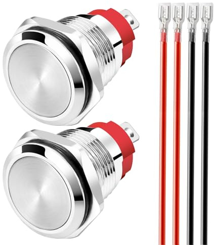 Gebildet 2 pezzi Pulsante Impermeabile a Scatto 0~250V (5V/12V/24V/110V/220V)/15Amp 16mm Interruttore a Pulsante in acciaio Inossidabile Impermeabile con filo di Collegamento
