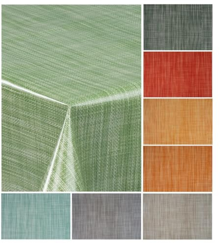 laro Wachstuch-Tischdecke Wachstischdecke Gartentischdecke Leinenoptik, Muster:Leinenoptik Grün Meliert, Größe:100x160