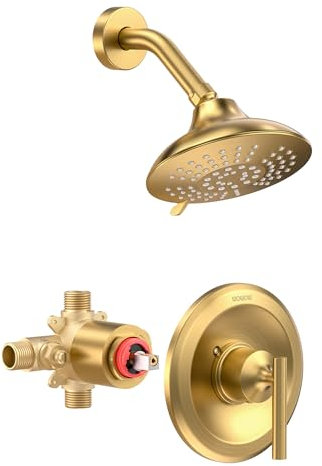 【Badezimmer Dusche Wasserhahn Set】WOWOW Dusch-Kombi-Set mit 15.2 cm Regenduschkopf, Einhebel-Duschverkleidungsset, modernes Duschsystem Hochdruck (Ventil inklusive)