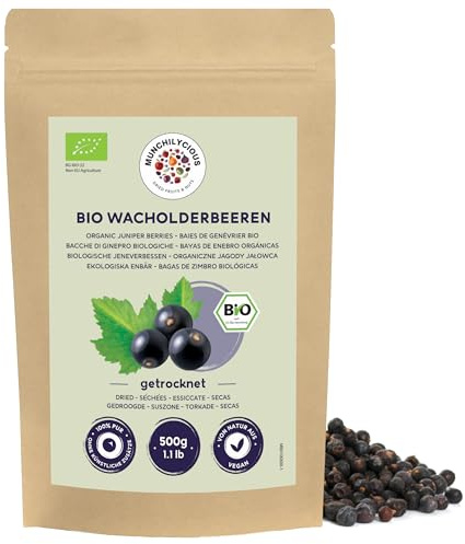 Munchilycious Bacche di Ginepro BIO Essiccate 500g, Ginepro Bacche Bio senza Zuccheri, Frutta Secca