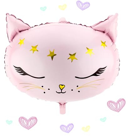 Katze Ballon Folienballon Katze Luftballon Helium geeignet Kinder Geburtstag Mädchen Party Deko Baby Shower Rosa Katzenballon 48cm