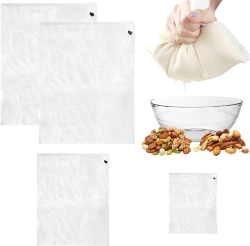 4 Piezas 200 Mesh 45 x 60 cm Bolsa de Filtro de Cerveza Reutilizable Filtro de Malla Fina con Cordón Filtro de Alimentos Colador Leche Vegetal Lavable Nylon Fina para Jugo, Leche, Café, Queso