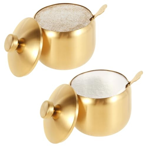 Deuson Dispensador de café y azúcar, recipiente dorado de acero inoxidable, azucarero resistente, cubos de azúcar seguros, bodega de sal dorada, versátil, contenedor de azúcar suave, soporte para
