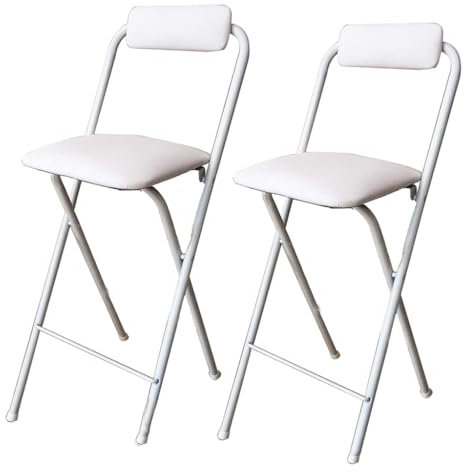 Sedie da bar pieghevoli bianche, 2 pezzi, sgabello pieghevole con schienale e poggiapiedi imbottito, sgabello da bar per cucina e sala giochi, 75 cm