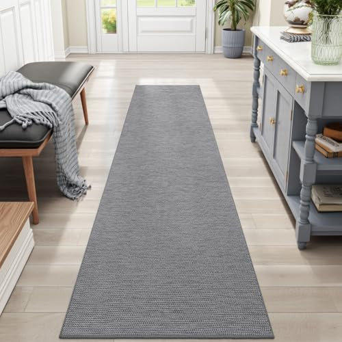 DEXI Alfombra Pasillo 43.5 x 200 cm, Alfombras Cocina Antideslizante Lavable, Absorbente Tapete Corredor para Puerta Interior, Lavadero, Comedor, Gris