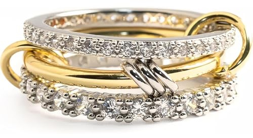 LNBLAKBXBD Bagues empilables plaquées or 14 carats pour femme - Ensemble de 3 bagues entrelacées en oxyde de zirconium, pour un usage quotidien (Gold,7)