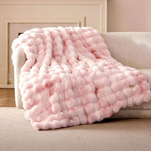 BEDSURE Bubble Decke - Kuscheldecke Flauschig, Dicke und Warme Sofadecke Für Den Winter, Kunstfelldecke, Plüsch Blanket Für Couch und Bett, Wolldecke Überwurf für Zimmer Deko, Rosa, 130 X 170 cm
