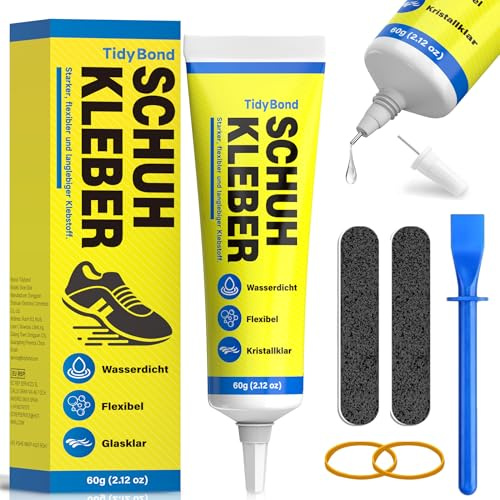 Schuhkleber – Flexibler, Wasserdichter Reparaturkleber Transparent | Extrem Starker Spezialkleber für Schuhsohlen, Sneaker, Stiefel, Leder, Taschen & Absätze – 60 g