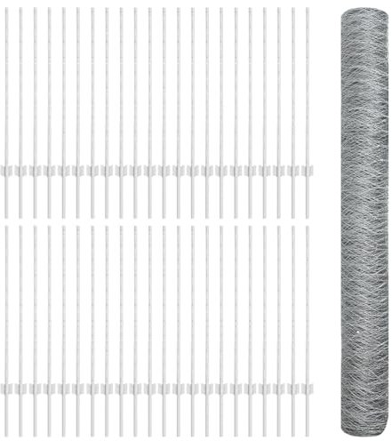vidaXL Zaun mit Pfosten Silber 1 x 100 m Stahl, Verstellbare Außenumzäunung, moderner Gartenzaun, stabiler Raumteiler, vielseitige Sichtschutzlösung für Gärten