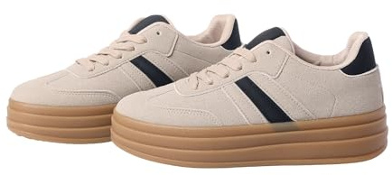 Nexsus Plus Women's Sneakers Cushion Soled Breathable Faux Suede Platform (Khaki, UK Footwear Size System, Adult, Women, Numeric, Medium, 5)