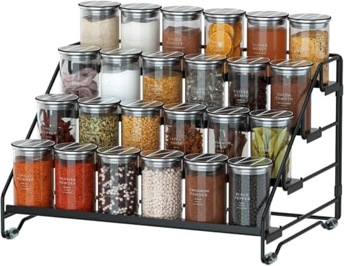 Jolitac 4 Etagen Metall Gewürzregal Stehend, Küche Gewürzständer Ohne Bohren, Gewürz-Organizer für Küche, Schrank, Speisekammer, Arbeitsplatte