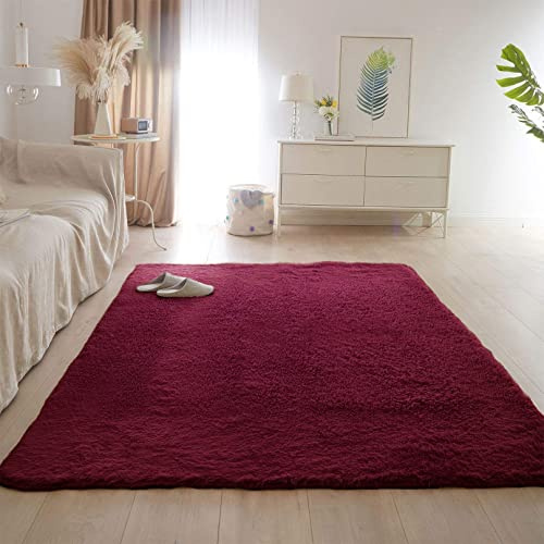 Tappeto shaggy 200 x 240 cm, morbido tappeto in finta lana a pelo lungo, per camera da letto, camera dei bambini, sedia da ufficio, colore rosso