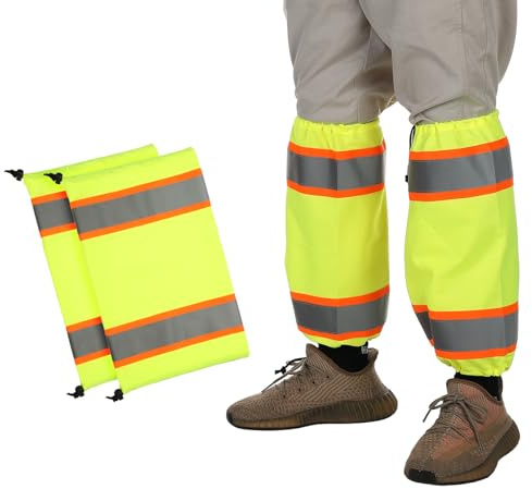 PATIKIL Gambali Ad Alta visibilità Gambali Riflettenti da Lavoro Tessuto Gambali Bicolore Unisex-Adulto Giallo Ad Alta visibilità