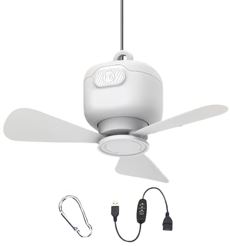 Ventilador De Techo Portátil, Silencioso Y Suspendable | Ventilador de Techo USB 3 Velocidades Ajustable para Porche, Tienda, Autocaravana, Pérgola, Exterior, Mirador, Habitación, Terraza