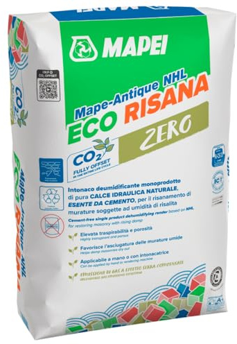 Mapei Mape Antique NHL Eco Risana Intonaco Deumidificante in Polvere, Calce Idraulica Naturale, Risanamento Murature 20 kg