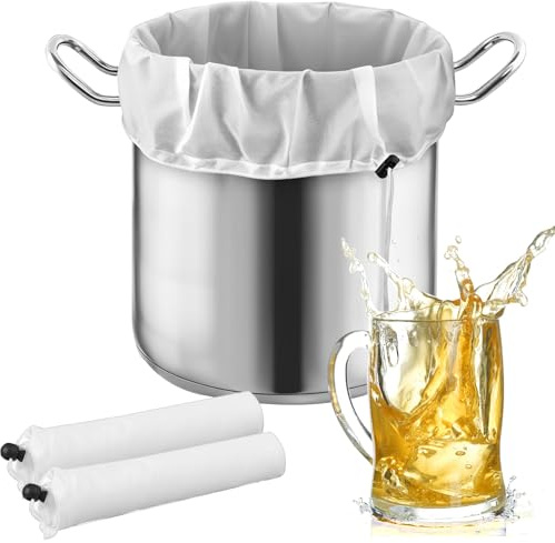 Classicseali 3 Stück Filterbeutel Nylon, 40 x 28 cmMaischesack, Wiederverwendbar Siebbeutel, Feinmaschig mit Kordelzug für das Brauen von Hopfen, Getreide, Obst, Wein und Bier zu Hause