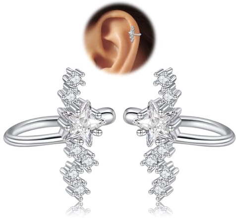 FECTAS Ear Cuff No Piercing Hypoallergenic Stainless Steel Adjustable Fake Earrings for Women Silver Cartilage Helix Tragus Earring Set Fake Piercings Jewellery