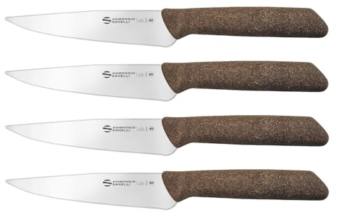 SteaKing Ambrogio Sanelli - Set da 4 - Coltello Bistecca, lama Microdentata cm 13 in Acciaio Inox NitroB e Manico in SEBS, Coltello Professionale, Made in Italy