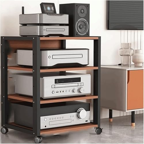 KUddYYKi Audio Rack Mobile Stereo Rack Audio Equipment Rack Wooden Audio Rack Cabinet with Height Adjustable Shelves HiFi Rack with Wheels(Natural,4 Tier)