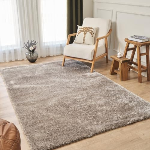 Ruglenza Shaggy Rugs Living Room 160x230 cm Mink - Soft Fluffy High Pile Carpet, Modern Area Rug for Bedroom and Lounge, Easy to Clean, Cozy Stylish Floor Rug