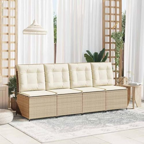 Ziaphsol Gartensofa mit Kissen Beige, Poly Rattan, verstellbare Rückenlehne, UV-beständig, 1-Sitzer für Terrasse, Balkon, Outdoor-Möbel, wetterfestes Loungesofa für entspannte Stunden