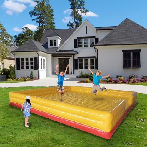 Leicht zu reinigen Profi Hüpfkissen mit Gebläse XXL Open Jump Arena 7x7m, LKW-Plane 0,9mm PVC Flaches Air-Trampolin & Sprungpolster für Gymnastik Gartenparty, Geburtstag, Kinderfest & Events