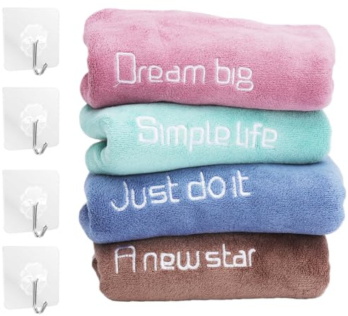 4 Stück Fitness Handtuch, Sporthandtuch Fitnessstudio Schnelltrocknend Mikrofaser Handtücher mit 4 Haken, 4 Farben Gym Handtuch Set, für Männer & Frauen Leicht & Saugfähig für Sport, Yoga, 35×75 cm