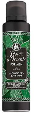 Tesori d'Oriente - Deodorante Spray Aromatico Sandalo del Kashmir e Vetiver, Contrasta i Cattivi Odori Fino a 48 Ore, Fragranza Vivace e Legnosa, Dermatologicamente Testato, 150ml