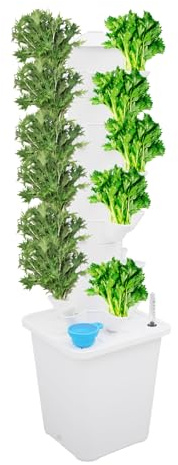 30 Löcher Hydroponic Tower, 6 Etagen Tower Growing System Kit, Hydroponisches Anbausystem mit Hydratationspumpe und Skala-Anweisungen, Garten Hydroponischer Turm mit 10L Wassertank für Obst/Gemüse