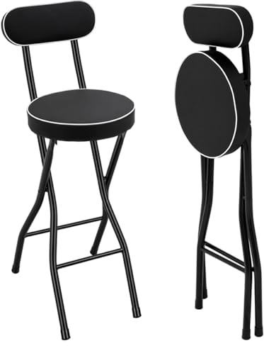 DAOHHFO Set di 2 sgabelli da bar pieghevoli, portatili, per esterni, imbottiti con schienale, sgabello pieghevole per bar, cucina, portata 125 kg, altezza seduta 65 cm
