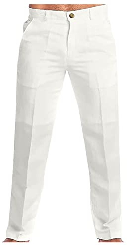 Pantalon en Lin Homme Coton été léger Respirant décontracté Cordon Serrage Taille élastique Look été Plage décontracté A280