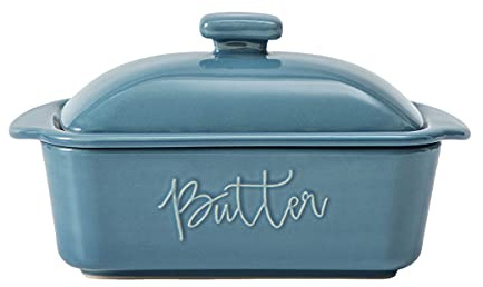 Butter Dish, 280ml French Butter Keeper & Crock with Water Seal for Countertop - Keeps Butter Fresh & Spreadable (Blue)