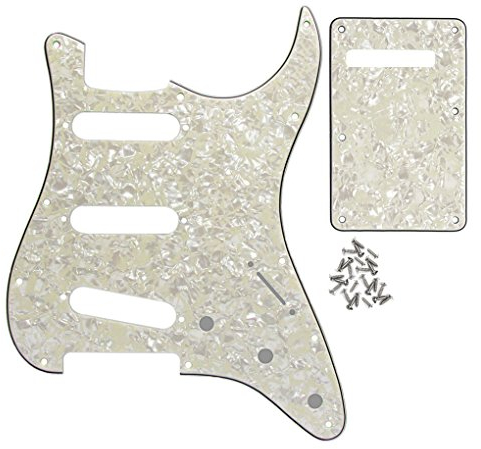 FLEOR Set 11 Löcher Pickguard E-Gitarren im SSS-Stil mit Befestigungsschrauben & die Rückplatte für USA/MEX ST Style Gitarrenteil, 4-lagige Perle