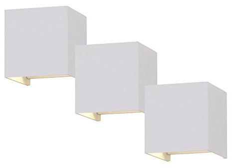 Wandstrahler weiß Außenleuchte quadratisch Terrassenlampe modern, LED UP&Down Strahler verstellbar, Alu, LED 6W 660lm 4000K, LxBxH 10x10x10cm, 3er Set