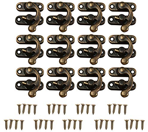 12X Cerradura decorativa de latón antiguo para joyería, caja de madera, cerradura de regalo para vino con tornillos (gancho izquierdo-bronce)