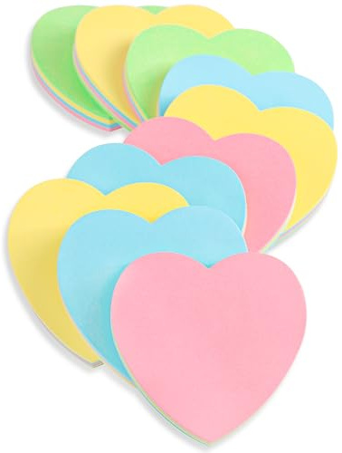 Haftnotizen in Herzform - 10 Pads 76x76mm Self Stick Post Memo Niedliche Mischfarbe für Büro/Haushalt/Küche/Backen/Schule Großverkauf 1000 Blatt Gesamt