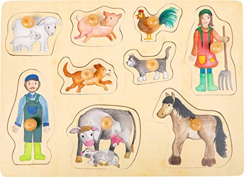 small foot Setzpuzzle Bauernhof und Landleben aus Holz, gut greifbare Puzzleteile mit Holzknopf, ab 12 Monaten, 11500