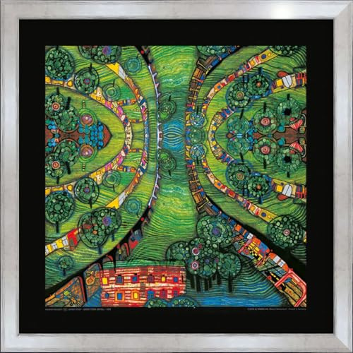 artissimo Premium-Kunstdruck gerahmt 53x53 cm AG4681 – Friedensreich Hundertwasser Grüne Stadt – Bild mit Rahmen, Wandbild, Poster, Wanddekoration