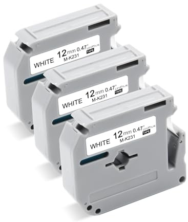 UniPlus 3x Kompatibel Schriftband Ersatz für Brother MK231 M-K231 M-K231BZ Nicht-Laminiertes Etikettenband Schwarz auf Weiß für PT-65 PT-80 PT-75 PT-55 PT-85 PT-90 PT-110, 12mm x 8m